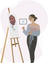 Vector illustration fashion young artist designer woman girl drawing paint flower modern art people heart in the frame on the wall Royalty Free Stock Photo